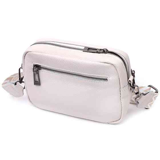 Зручна сумка жіноча з накладною кишенею з натуральної шкіри Vintage 22642 Біла Київ