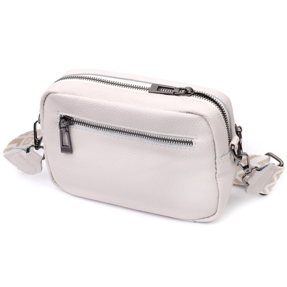 Зручна сумка жіноча з накладною кишенею з натуральної шкіри Vintage 22642 Біла Київ - фото 2