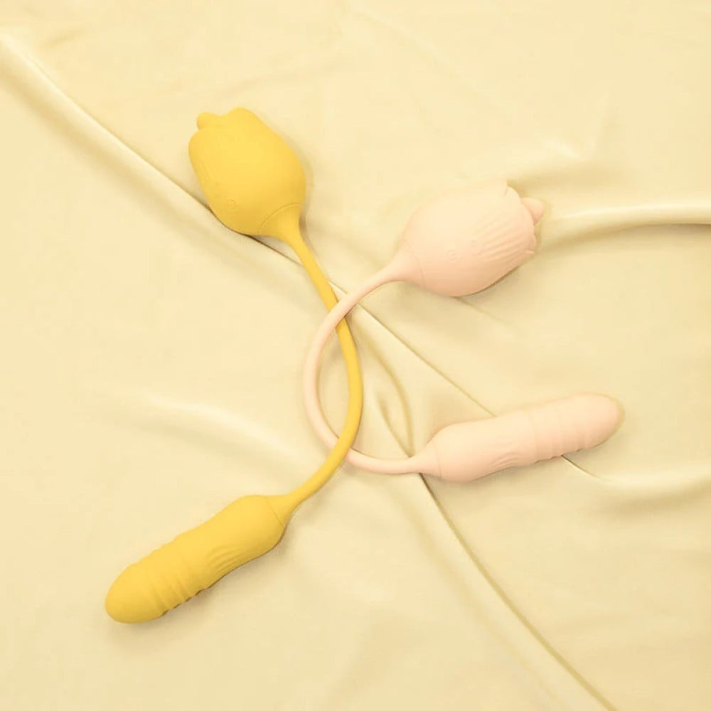 Подвійний вібратор трояндочка з ротацією 10 режимів Sweet Em Velvet Lure, жовтий Sex Aura Київ - фото 3