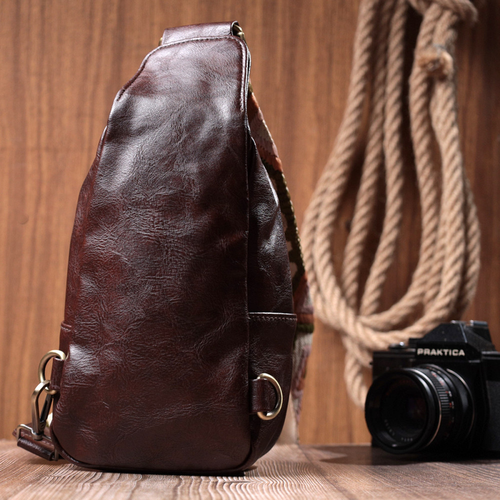 Зручна сумка через плече в модному кольорі з екошкіри Vintage 22794 Коричневий Київ - фото 10