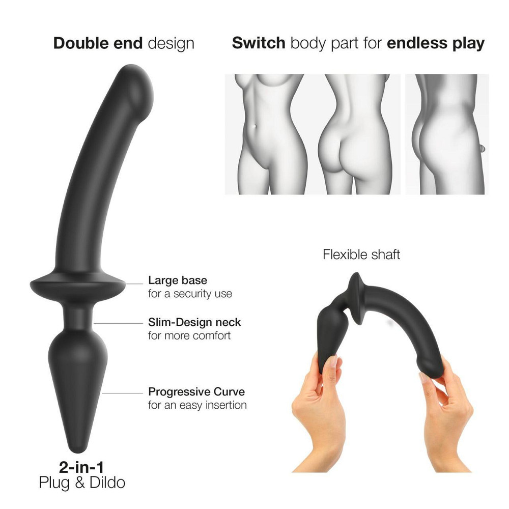 Анальная пробка с дилдо 2в1 Strap-On-Me SWITCH PLUG-IN DILDO Black S, диаметр 3,3/2,9 см Sex Aura Киев - изображение 2