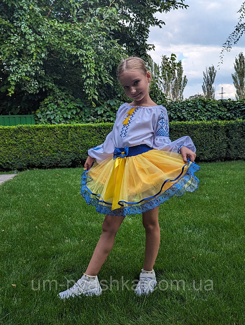 Синьо-жовтий костюм вишиванка "Ластівки-мереживо" Кривий Ріг - фото 4