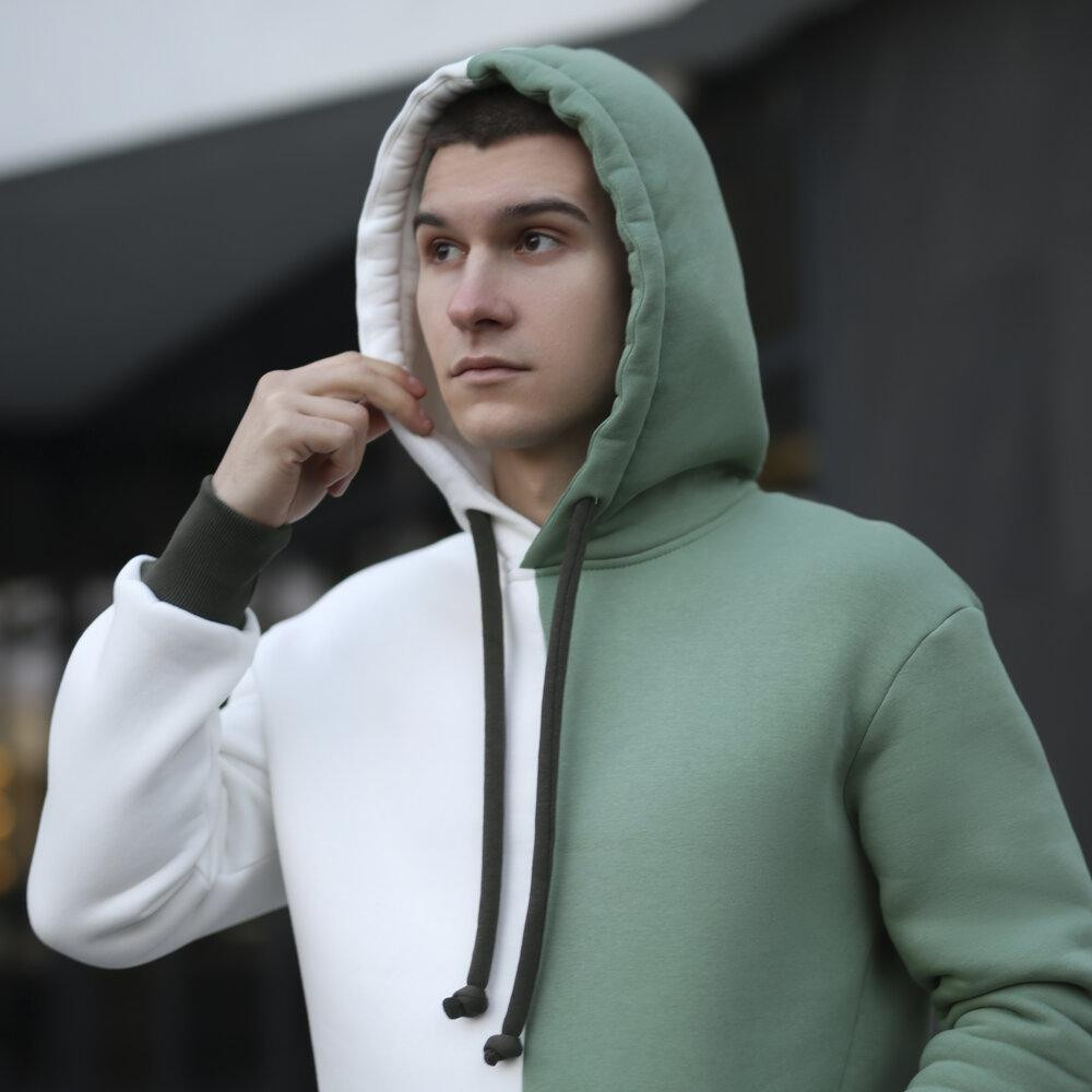 Молочное худи с цветными вставками мужское Pobedov 1touch. Худи мужское зима Киев - изображение 4