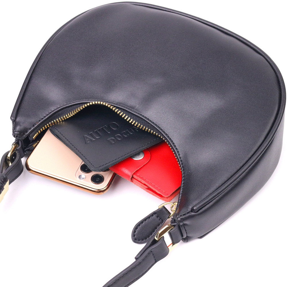 Модная женская сумка-хобо из натуральной гладкой кожи 21288 Vintage Черная Киев - изображение 8