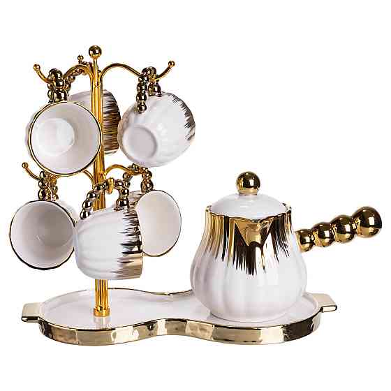Кофейний сервіз з підставкою, 6 чашок, білий з золотом Київ