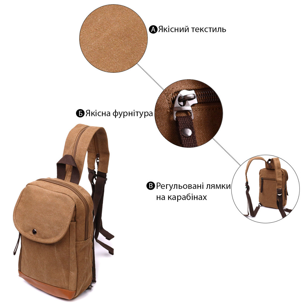 Практичный рюкзак для мужчин из плотного текстиля Vintage 22183 Коричневый Киев - изображение 4