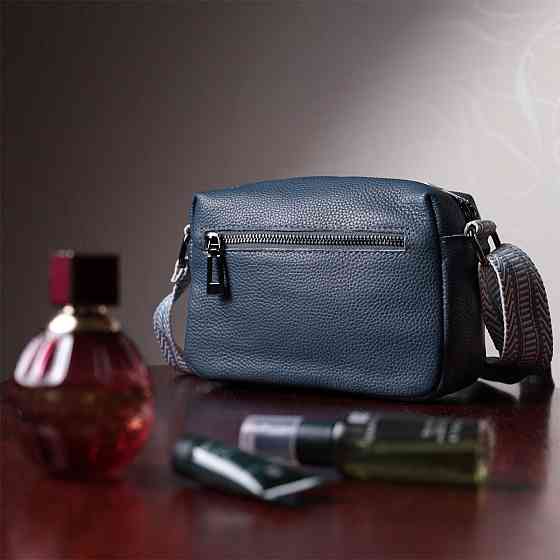 Трендовая сумка на одно отделение для стильных женщин из натуральной кожи Vintage 22605 Синяя Киев