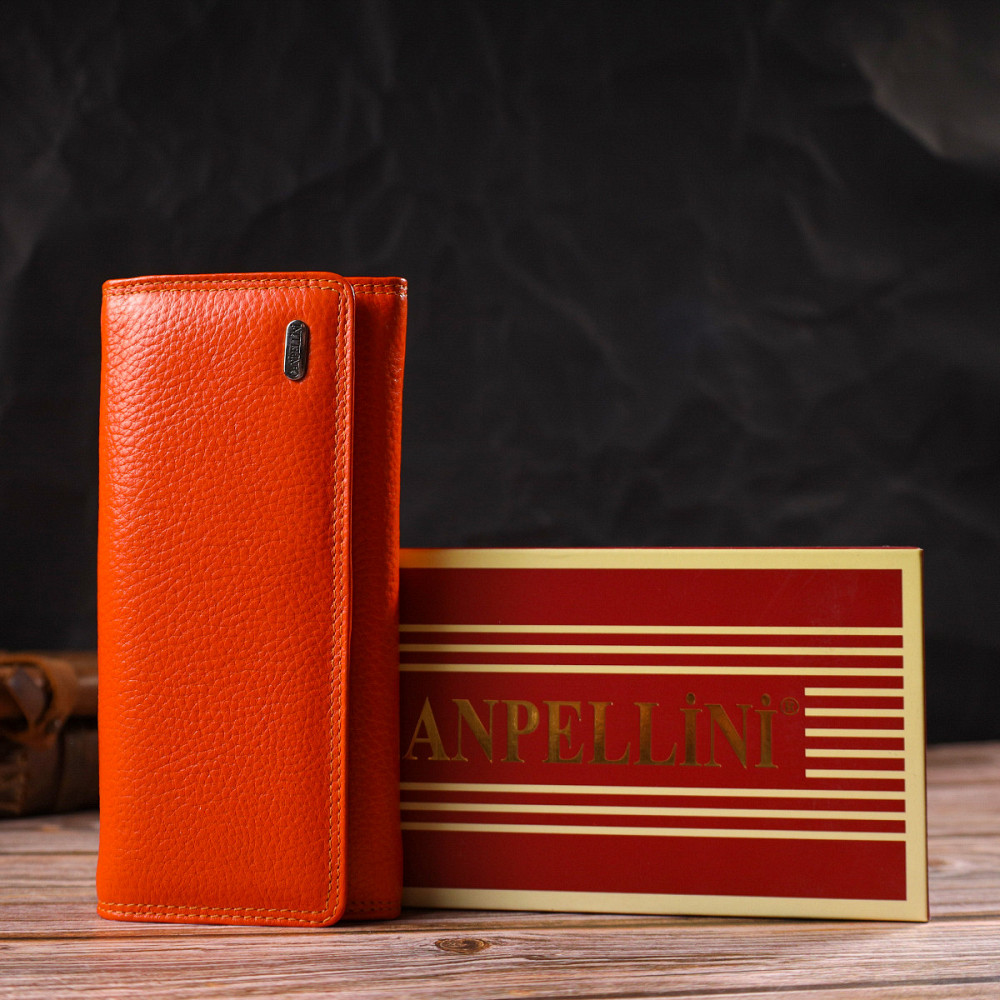 Яркий женский кошелек из натуральной зернистой кожи CANPELLINI 21706 Оранжевый Киев - изображение 10