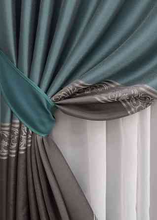 Комплект готовых штор VR-Textil ANZIO № 1465ш Бирюзовый с графитовым 140х290 см 2 шт (33-0332) Киев