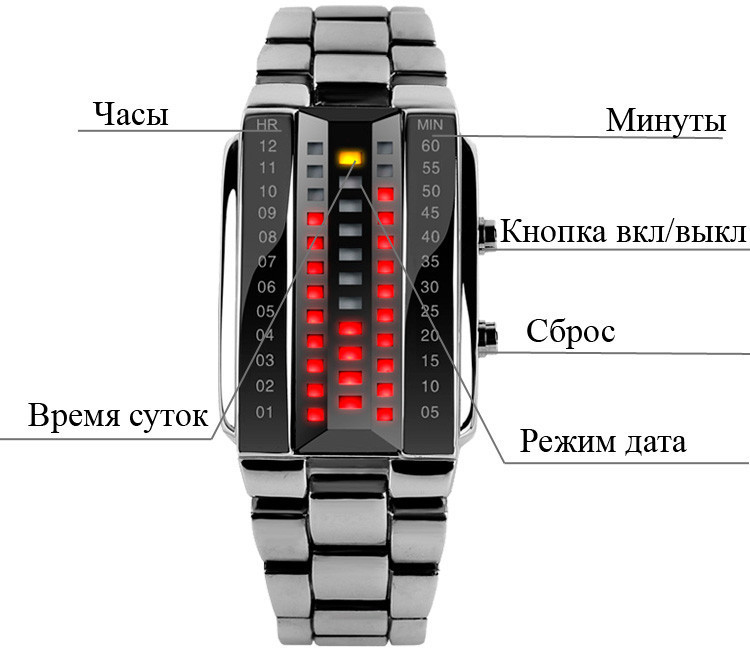 Унікальний бінарний чоловічий годинник Skmei 1035 (Сріблястий) Вінниця - фото 4