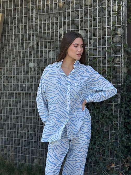 Костюм жіночий літній льон Блакитний Тваринні принти ML Харків - фото 1