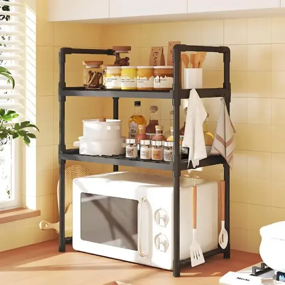 Fan&Fan Универсальная полка-стеллаж для микроволновки 2 уровня 48х26х71 см YH-6616-2 черная Киев