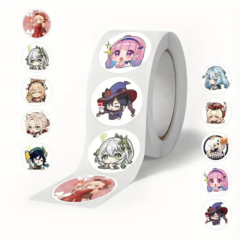 Набор наклеек Genshin Impact – 500 шт (10 дизайнов) мультяшных наклеек в рулоне Киев - изображение 1