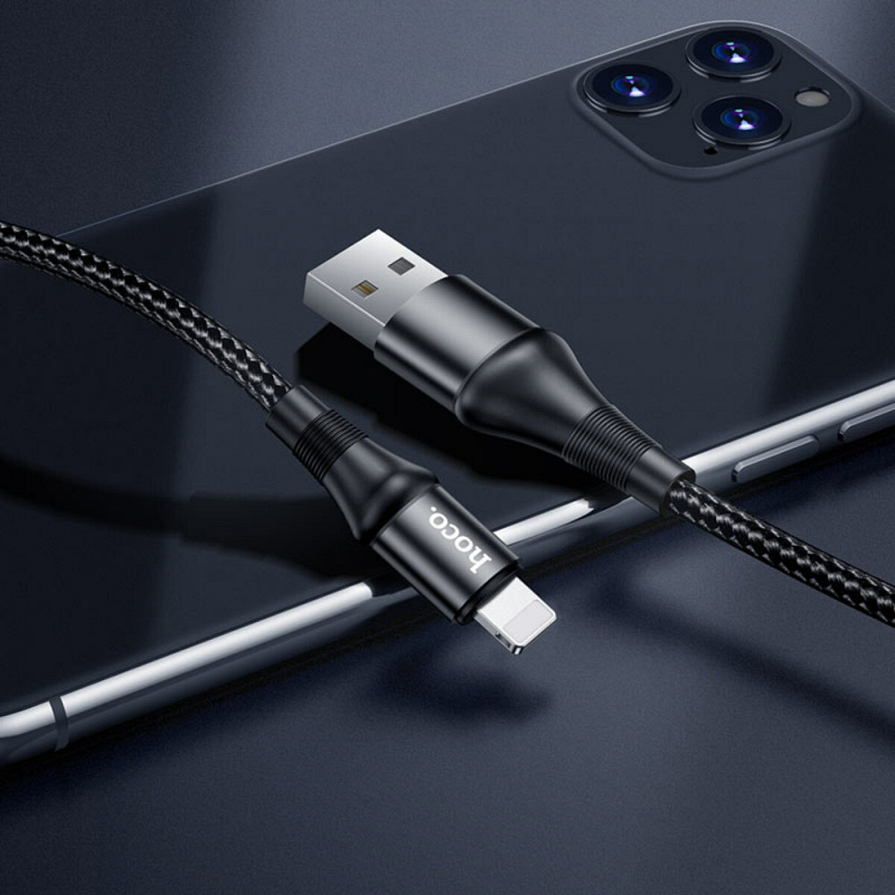Кабель HOCO X50 USB to iP 2.4A, 1m, nylon, aluminum connectors, Black Київ - фото 2