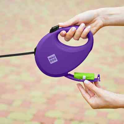 Повідок для собак WAUDOG R-leash з контейнером для пакетів L до 40 кг 5 м фіолетовий (26299) Вінниця