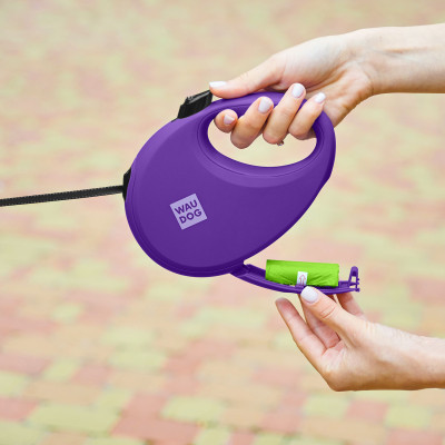 Повідок для собак WAUDOG R-leash з контейнером для пакетів L до 40 кг 5 м фіолетовий (26299) Вінниця - фото 6
