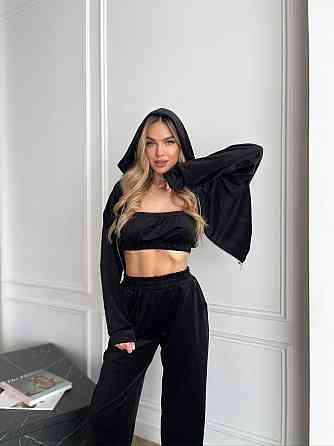 Стильний жіночий теплий велюровий костюм Чорний, 44/46 Одеса