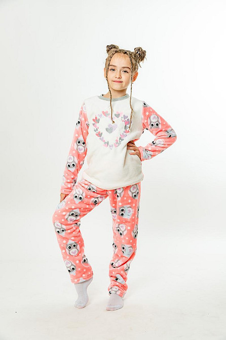 Пижама детская, тёплая, для девочки,  велсофт, розовая, топ Крохатушка одяг 122 Киев - изображение 1