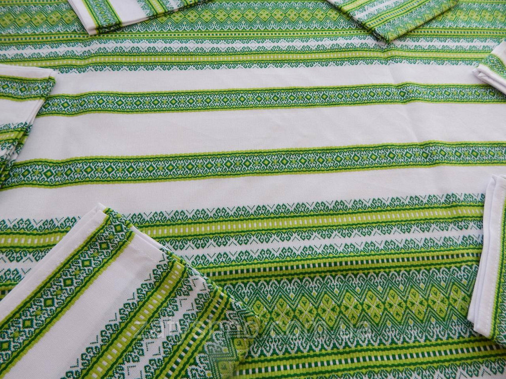 Скатерть зеленая вышитая на хлопке и салфетки 6 штук Киев - изображение 1