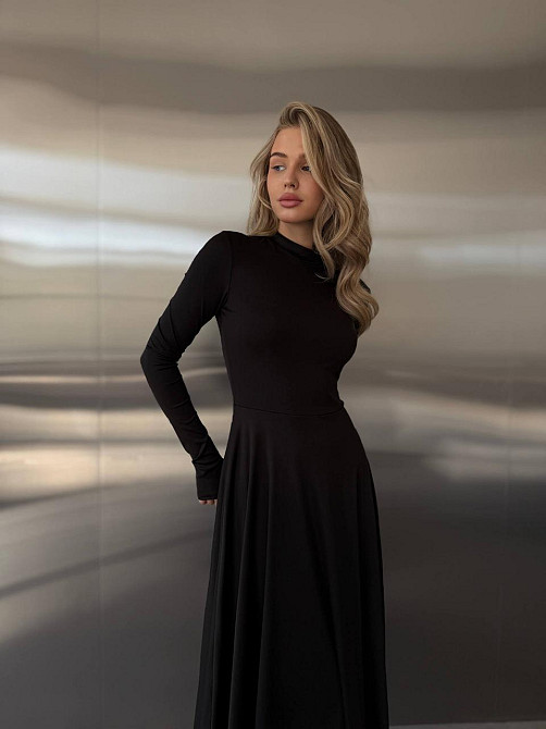 Женское стильное вечернее миди платье из микродайвинга Черный, 42/44 Одесса - изображение 2