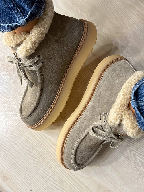 Ботинки женские Hengji 68-5 замшевые на меху с опушкой бежевые, 36, 23 см Киев - изображение 9