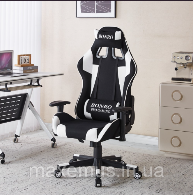 Компьютерное кресло для геймера из ткани с регулировкой подлокотников кресло геймерское B-142 черно-белое Мостиська - фото 1