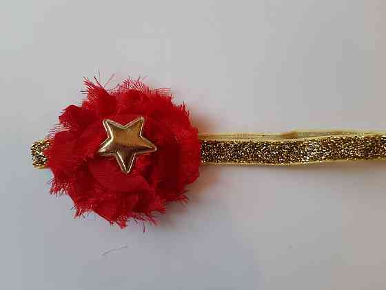 Пов'язка дитяча з блискітками червона - розмір універсальний (на резинці), квіточка 6см Київ