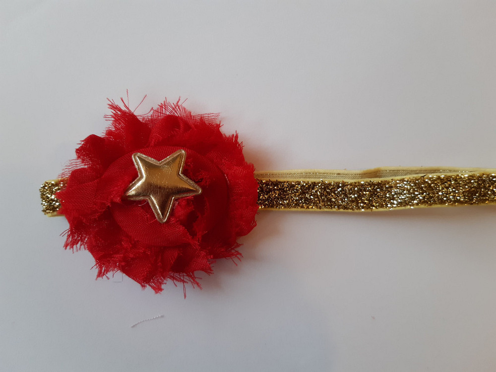 Пов'язка дитяча з блискітками червона - розмір універсальний (на резинці), квіточка 6см Київ - фото 1