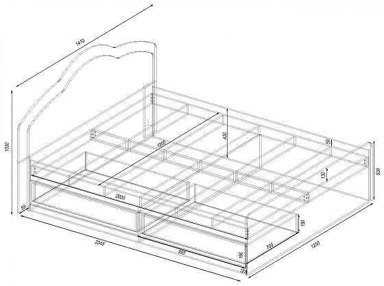 Кровать Диана двуспальная с 2-мя ящиками, Бетон, 2048х1410х1030 Львов