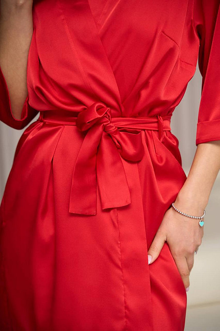 Халат женский шелковый под пояс Красный L Харьков - изображение 3