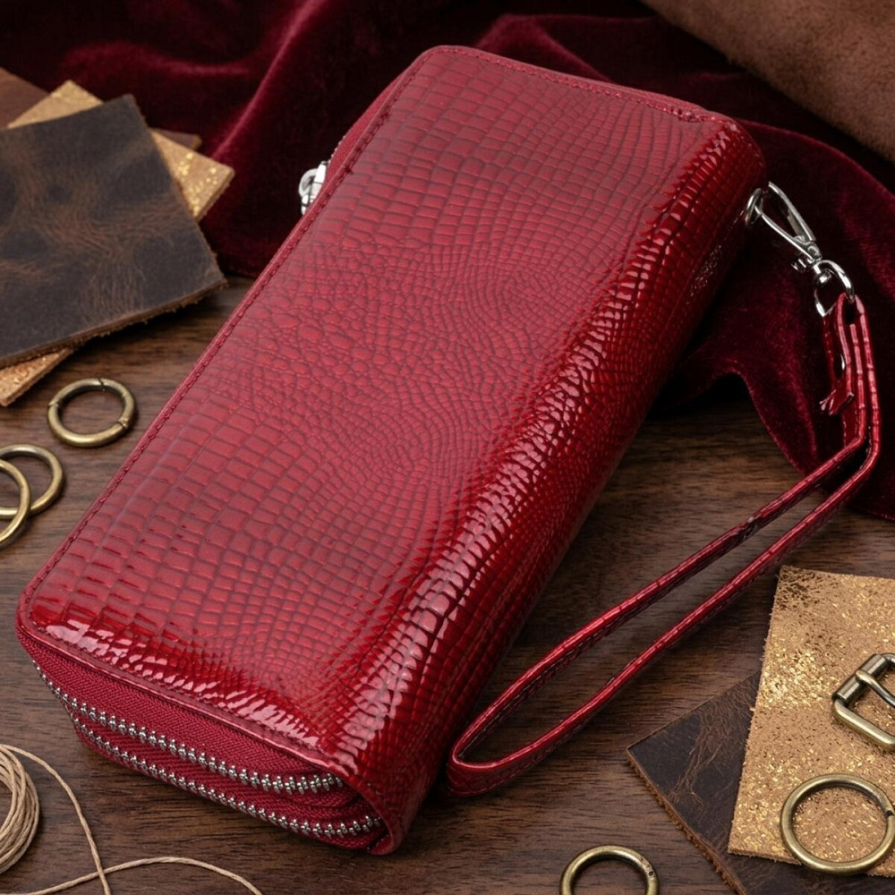 Фактурный клатч на два отделения из лакированной натуральной кожи ST Leather 22692 Красный Киев - изображение 14