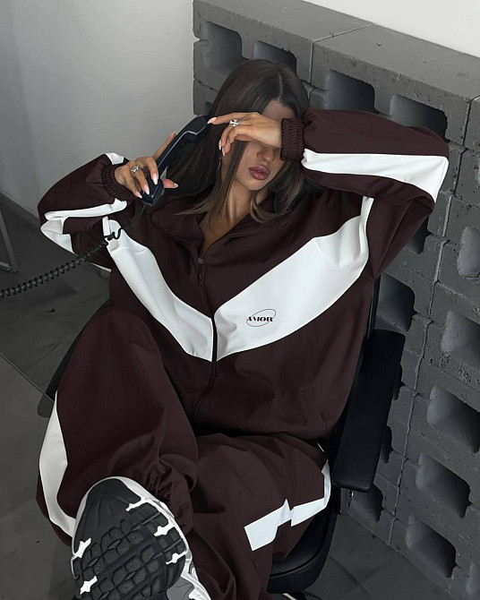 Женский стильный оверсайз костюм двойка плащевка Эмми + подклад спорт Шоколад, 46/48 Одесса - изображение 4