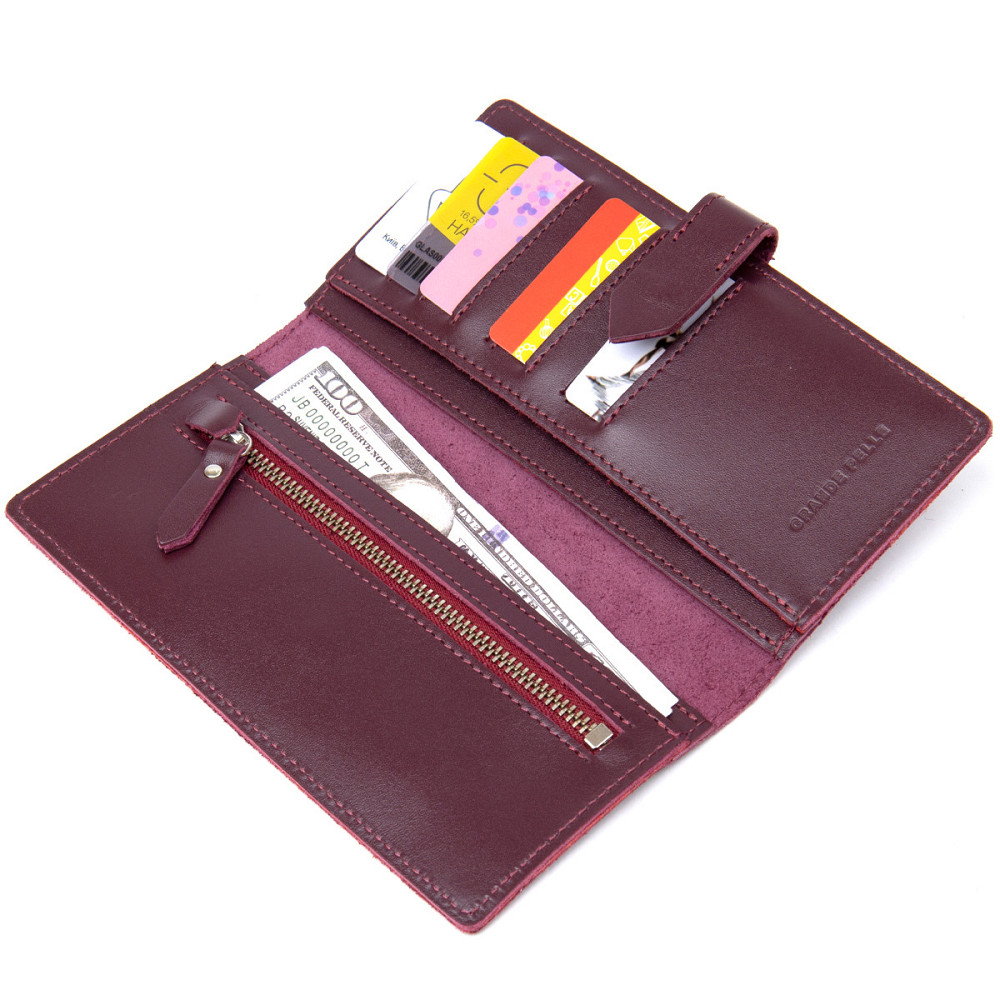 Шкіряне глянсове портмоне GRANDE PELLE 11467 Бордовий Київ - фото 7