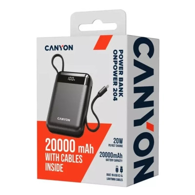 Батарея универсальная Canyon 20000mAh OnPower 204 PD/20W Built-in Lightning Cable (CNS-CPB204B) Винница - изображение 11