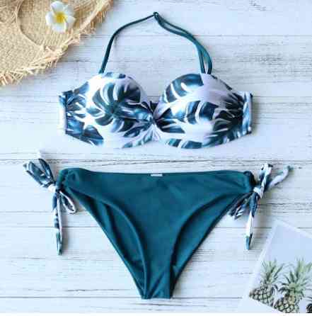 Женский раздельный купальник зелено-белый Киев