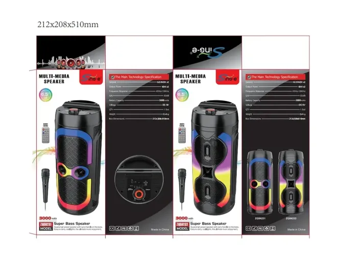 Колонка музыкальная портативная Bluetooth ZQS6232, 60Вт, 2 динамика, FM-радио, LED подсветка, микроф Киев - изображение 3