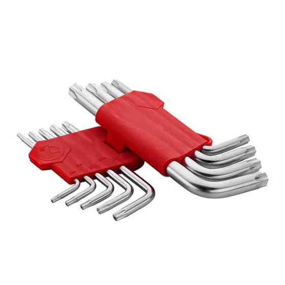 Набір ключів Г-подібних TORX, з отвором, 9 шт., Т10-Т50, Cr-V INTERTOOL HT-0604 Київ