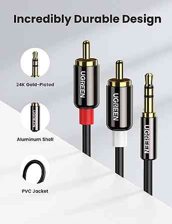 Аудио кабель 3.5 mm to 2RCA стерео разветвитель Ugreen AV116 10590 (Черный, 3м) Николаев