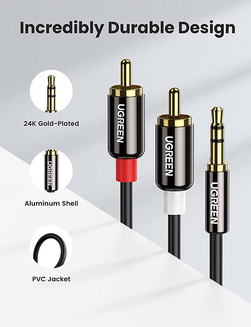 Аудио кабель 3.5 mm to 2RCA стерео разветвитель Ugreen AV116 10590 (Черный, 3м) Николаев - изображение 6