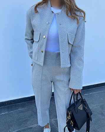 Женский базовый костюм двойка: бомбер и штаны кашемир трикотаж «Елочка» Серый, 46/48 Одесса