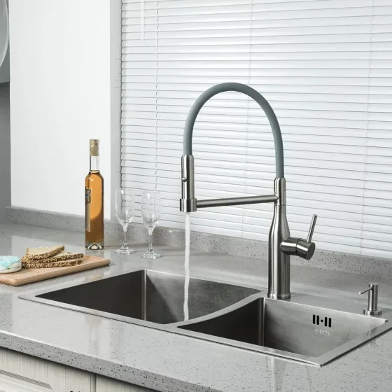 Змішувач для кухні GAPPO G4398-55 з гнучким виливом, 2 режими, сатин/сірий Київ