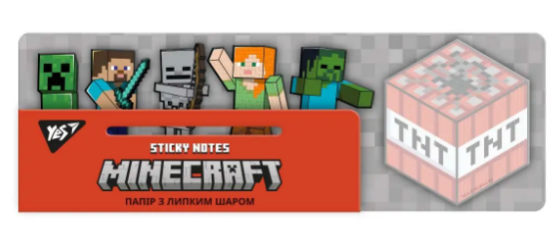 Папір з липким шаром "YES" 170324 "Minecraft" в наборі 120 аркушів (6х20), шт Київ