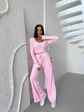 Женский прогулочный костюм двойка: лонгслив и штаны велюр Барби, 46/48 Одесса