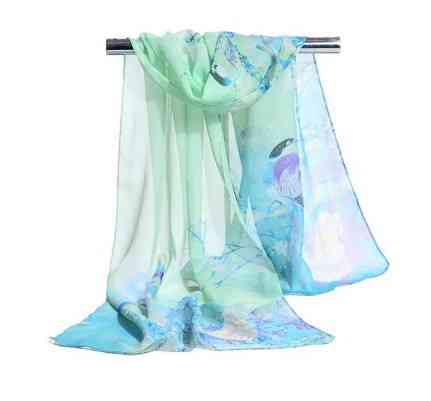 Шифоновый шарф с принтом птиц 145 на 48 см салатово-голубой Киев