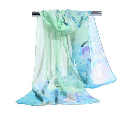 Шифоновый шарф с принтом птиц 145 на 48 см салатово-голубой Киев - изображение 3