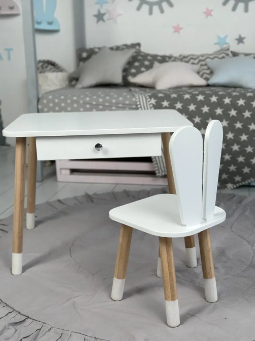 Дитячий столик зі стільцем Зайчик та ящиком для олівців та розмальовок (Білий) Вінниця - фото 3