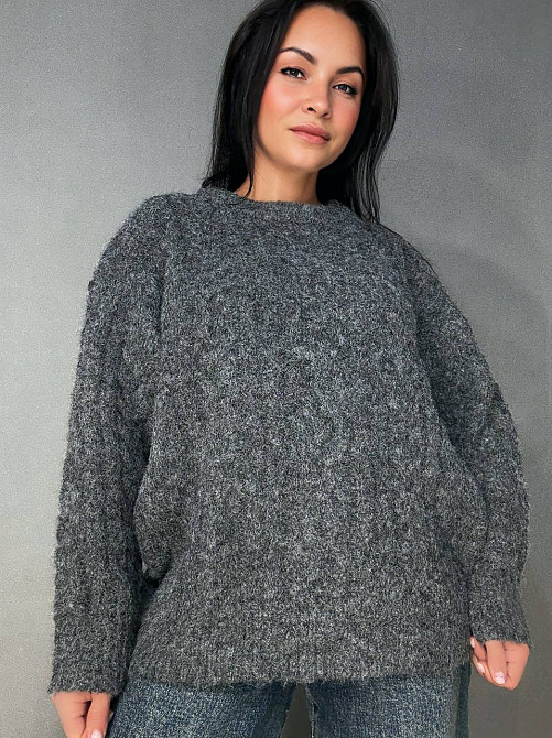 Светр жіночий A-N 3324 оверсайз крупна в’язка букле коси довгий one size, темно-сірий, one size Київ - фото 8