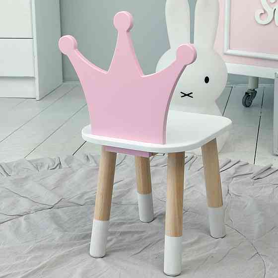 Дитячий стільчик "корона" з дерева 26.5х26х25см, стілець для дівчинки, білий з рожевим Київ