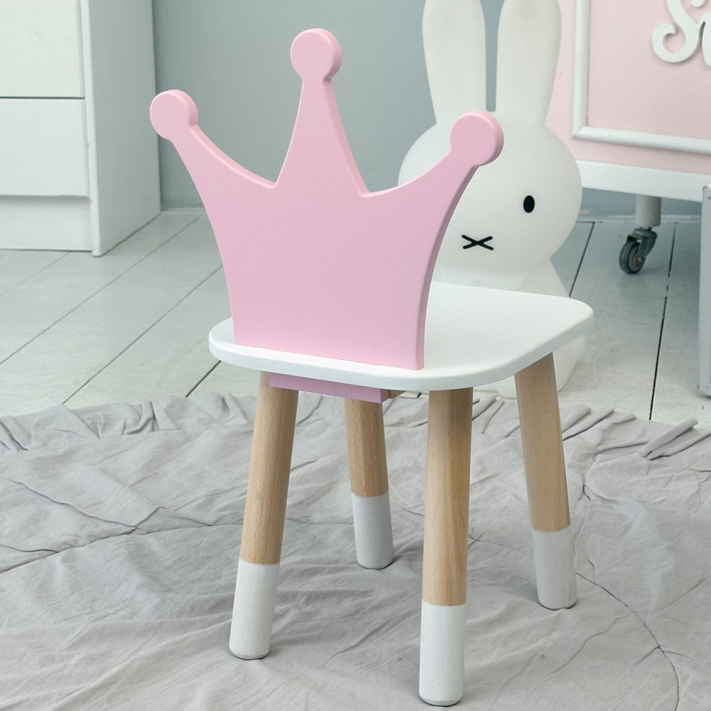 Дитячий стільчик "корона" з дерева 26.5х26х25см, стілець для дівчинки, білий з рожевим Київ - фото 2