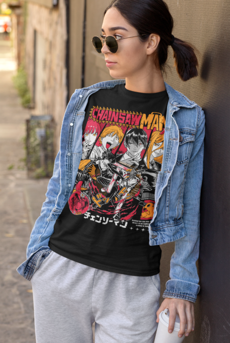 Футболка з аніме принтом Людина-бензопила оверсайз (S/M/L) Чорний AnimeJ0597 Дніпро - фото 2